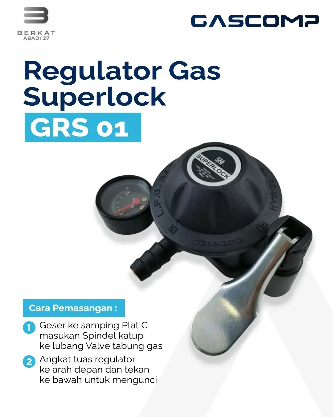 Regulator Gas GASCOMP GRS-01 Meter Tekanan LPG 3KG Anti Bocor / Regulator Gas Aman & Stabil
