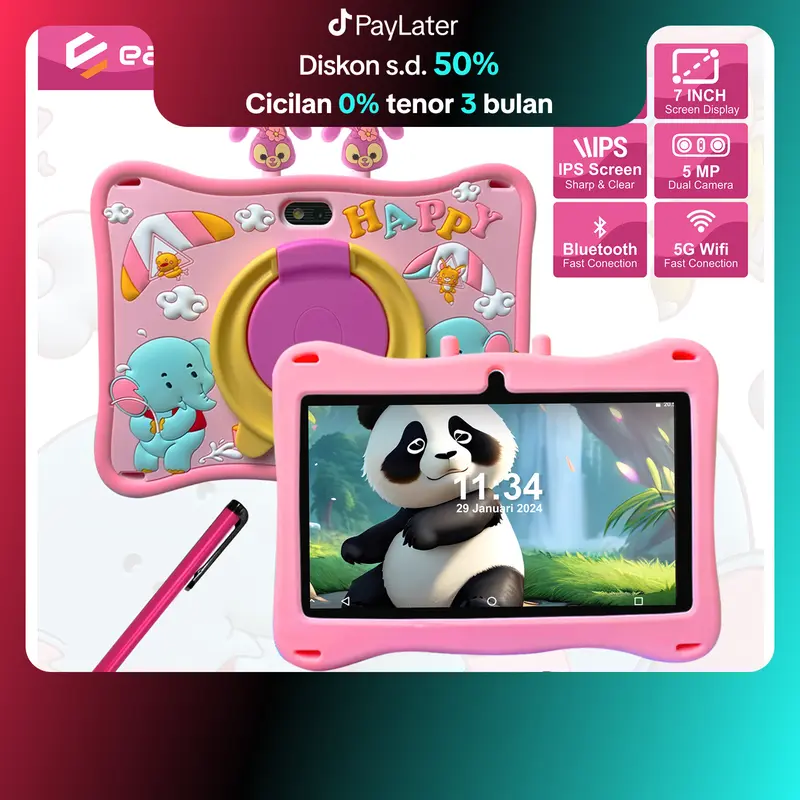 Tablet Android Anak Easytech E13 / Tablet Android Belajar Edukasi Anak Layar Sentuh Edukasi IPS Screen 7 inch WIFI Hotspot Kids Pen Toy paket  tablet 0