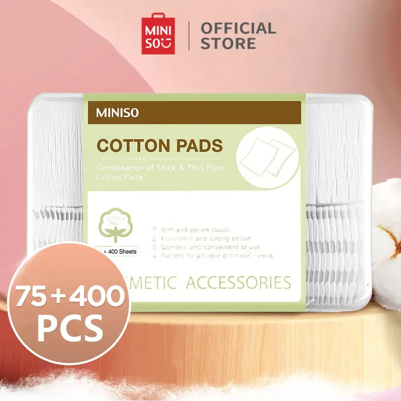 [FREE GIFT] MINISO Facial Cotton Pads 75pcs Tebal + 400pcs Tipis Kapas Pembersih Makeup Make Up Bantalan Kapas Kotak Kapas Pembersih Wajah Kapas Kecantikan 0
