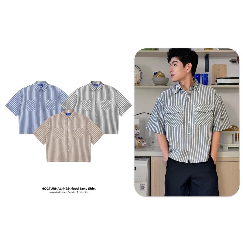 [NEW ARRIVAL] Áo Sơ Mi Form Boxy NOCTURNAL 2Striped Boxy Shirt Linen Nam Nữ Unisex Localbrand