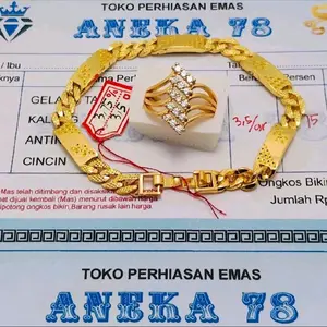 Terbaru Set Perhiasan Gelang Plat Free Cincin Permata Baris 3 Emas Muda Desain Mewah Free Surat Nota Dari Toko