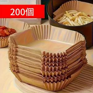 200枚入り ノンスティック エアフライヤー用ペーパーパッド、使い捨ての四角形ペーパーパッド、環境に優しい生分解性材料、焼き物、ロースト、揚げ物に適用する、家庭、ホテル、商業用に最適なハロウィン用クリスマス用ベーキング用品
