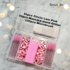 Set 300pcs Microbrush dan 50pcs Cincin Lem + Box / Ring Glue Eyelash Extension / Mascara Wand
