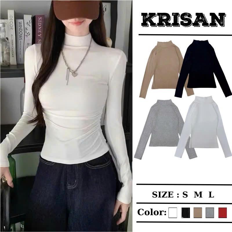  Áo Thun Tay Dài Cổ Lọ Dáng Dài Chất Thun Gân Cotton Áo Cổ Lọ Dài Tay Dáng Ôm Giữ Nhiệt Nữ Tay Dài Cổ Cao Len Tăm KRISAN 