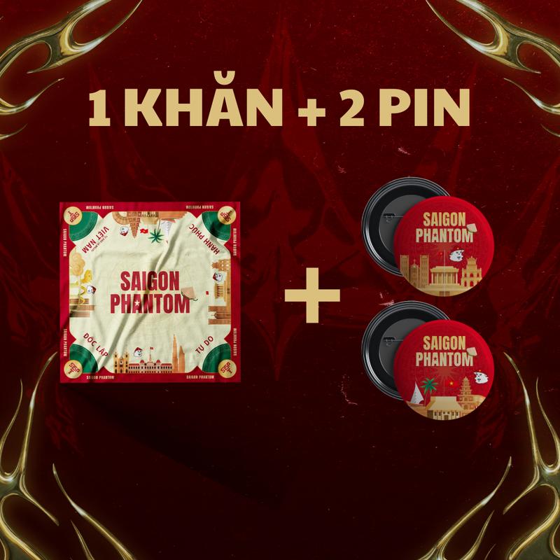  1 KHĂN LỤA + 2 PIN CÀI - KHĂN LỤA BANDANA VÀ PIN CÀI SAIGON PHANTOM - THỜI TRANG Ý NGHĨA - PHỤ KIỆN QUÀ TẶNG MANG TÍNH BIỂU TƯỢNG 