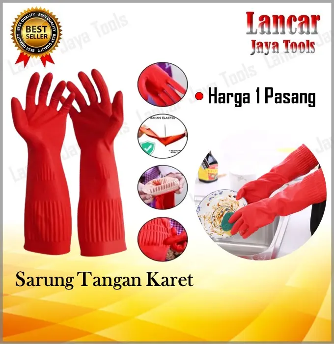 Sarung Tangan Karet Premium Latex Cuci Piring Baju Kebun Korea Panjang Tebal Gloves / Sarung Tangan Latek Cuci Piring Dapur Kamar Mandi Cleaning