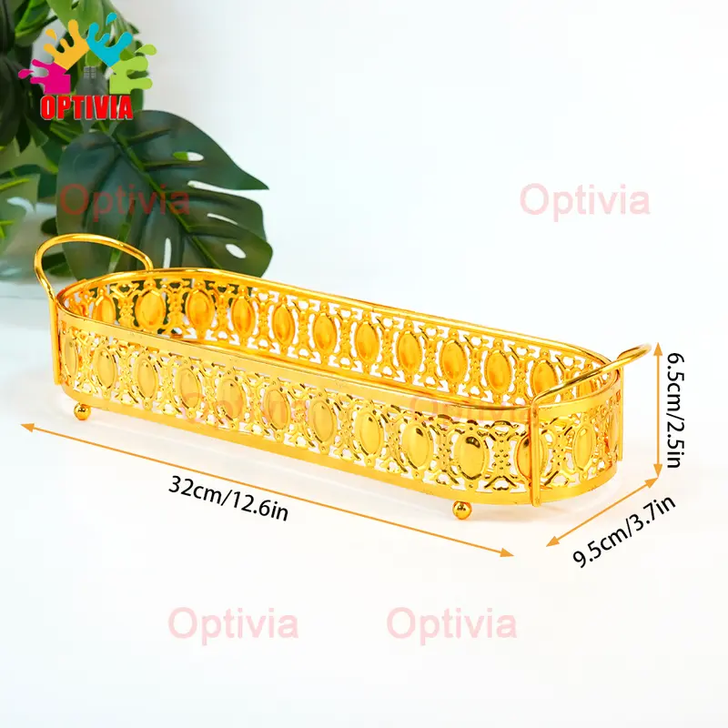 OPTIVIA Emas Snack Tray Kue Storage Jar Snack Bowl Tempat Saji Snack Cemilan Kotak Makanan Toples Lebaran Set Nampan Topless 8