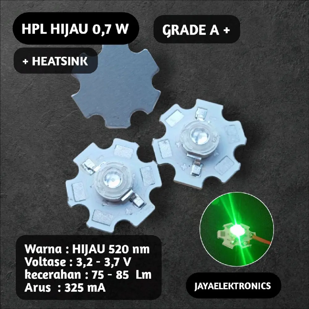 LAMPU LED HPL 3 W + PENDINGIN warna HIJAU grade A - Lampu super terang variasi senter aquarium DIY 3 watt bagus