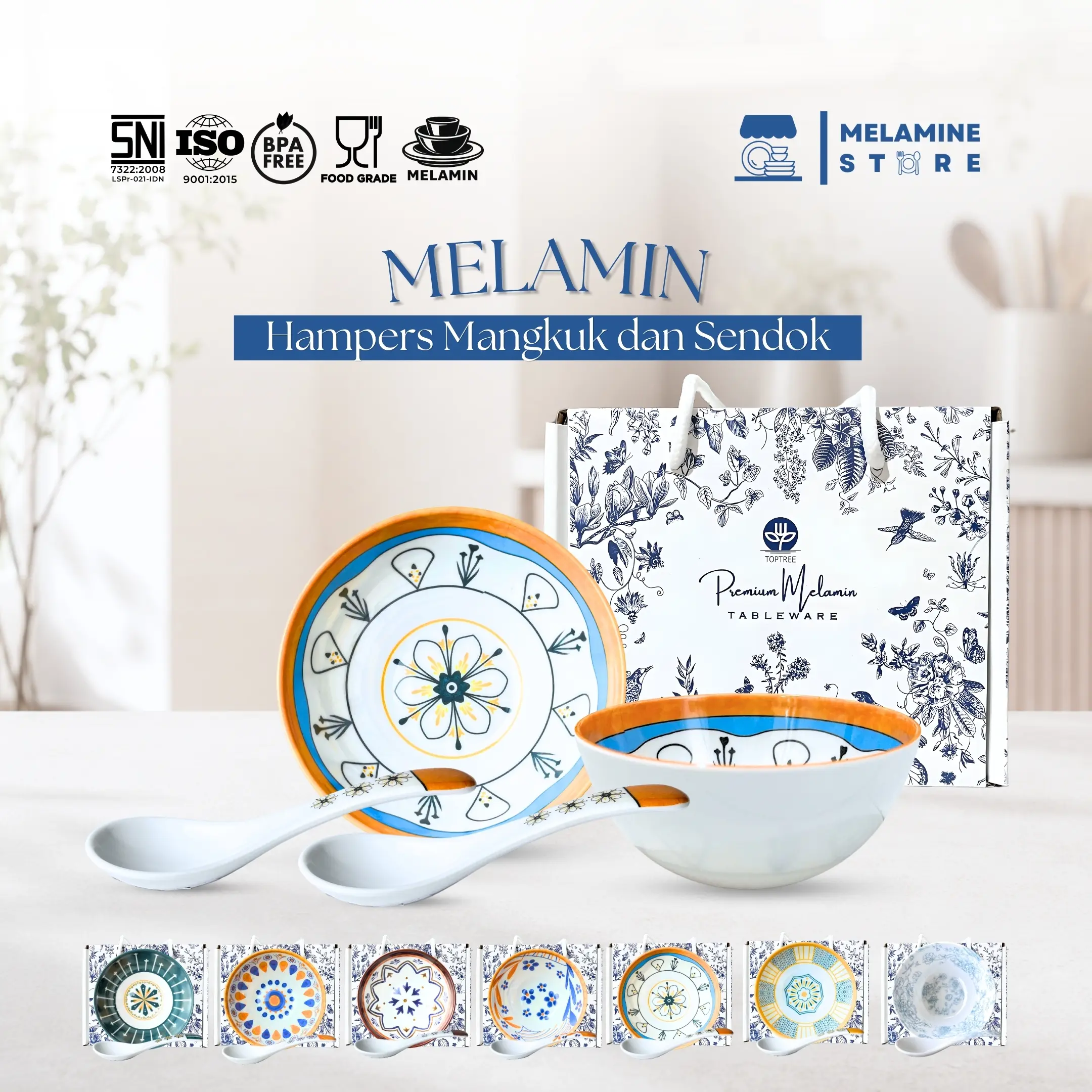 TOPTREE Hampers Mangkuk Motif Cantik 1 Set Isi 2 Mangkuk + 2 Sendok dalam Box Eksklusif - Gift Set Estetik untuk Kado, Hampers Premium & Peralatan Makan Stylish