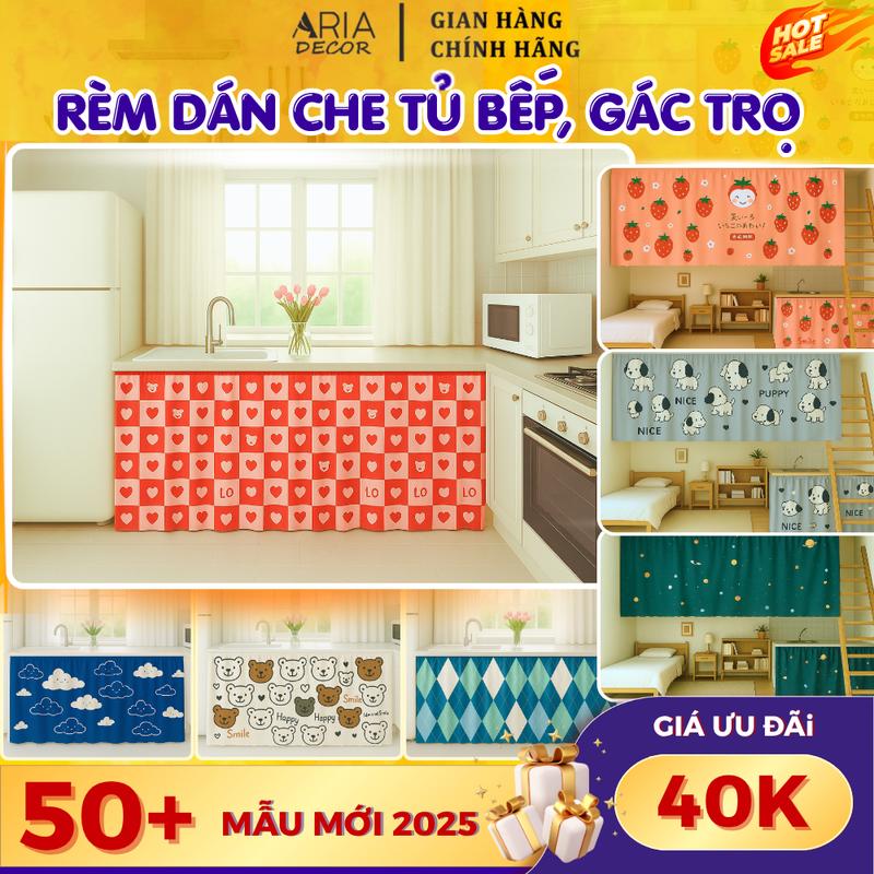 Rèm nhà bếp rèm dán gác trọ 1 LỚP tủ bếp rèm dán kệ tủ trang trí chống bụi ARIA DECOR- QUÀ TẶNG DBT