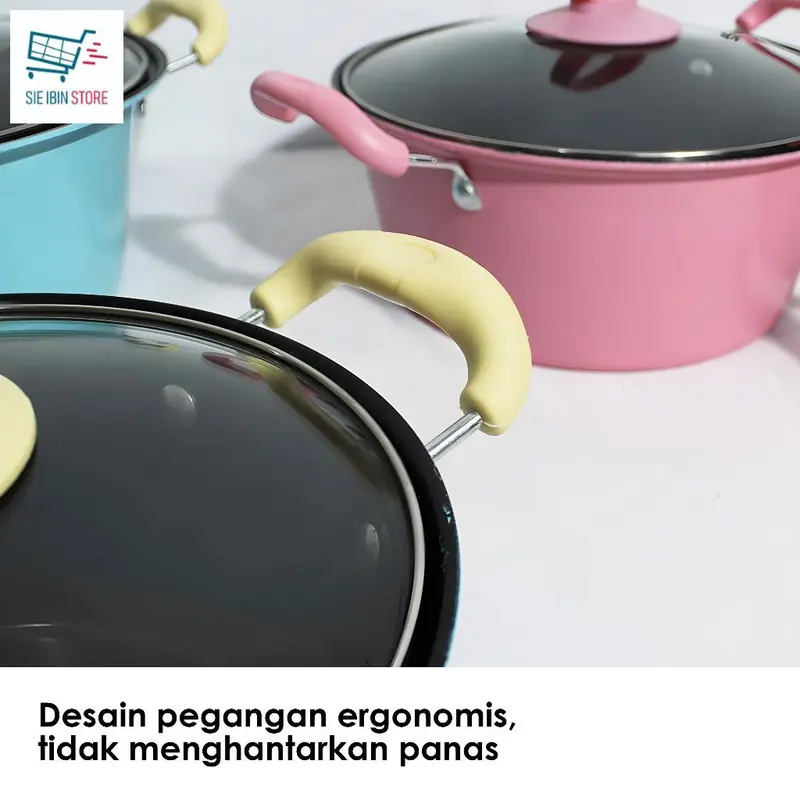 COD PANCI SUP TUTUP KACA ENAMEL GAGANG ANTI LENGKET 18CM 20CM 22CM 24CM sop 8
