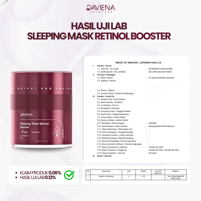 (DAPAT 1) SLEEPING MASK RETINOL BOOSTER | DAVIENA SKINCARE 1