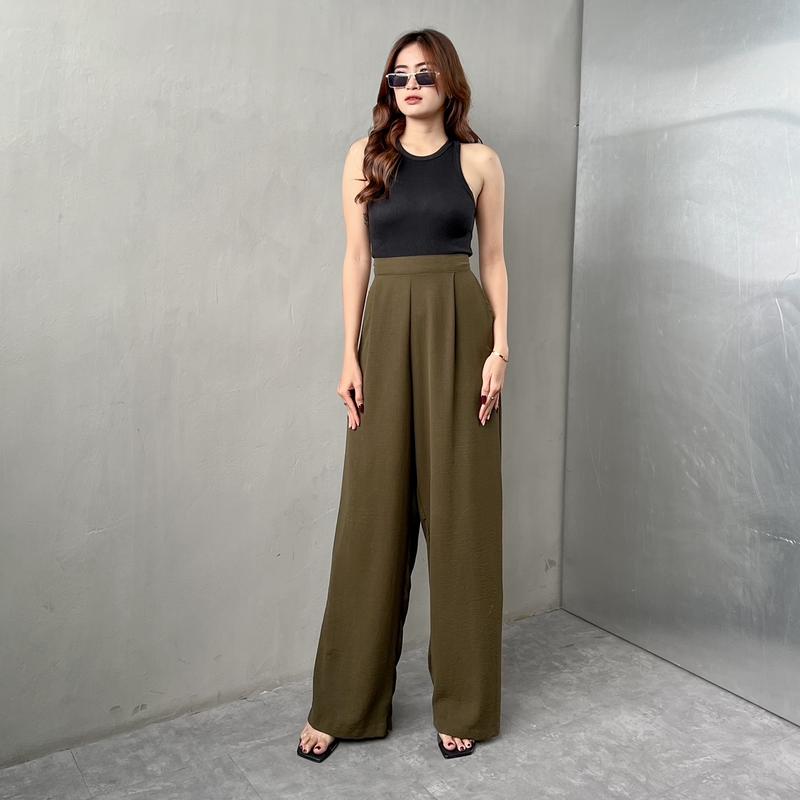 Georgios Women l Ely Culottes Pants | Celana Panjang Kulot Wanita Kekinian Bawahan Casual High Waist Dewasa Hitam Loose Airflow Tebal 3