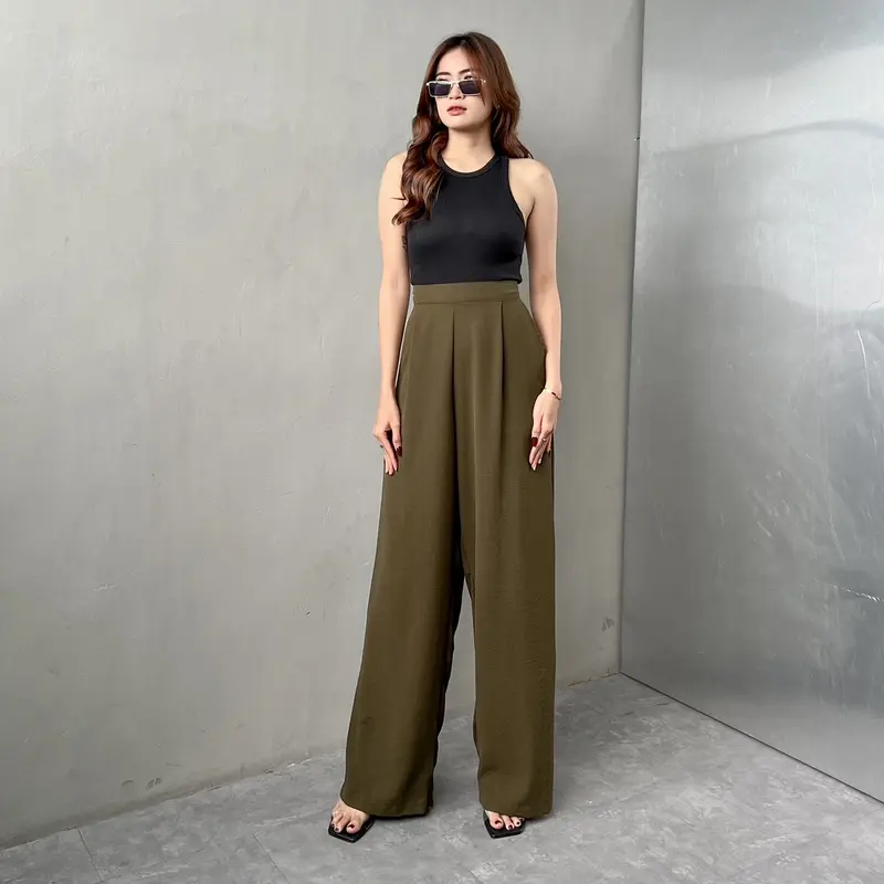 [READY STOCK] Georgios Women l Ely Culottes Pants | Celana Panjang Kulot Wanita Kekinian Bawahan Casual High Waist Dewasa Hitam Loose Airflow Tebal 3