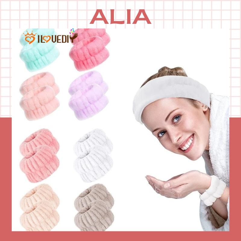 Bộ 2 Băng Đô Đeo Cổ Tay Rửa Mặt Vải Flannel Co Giãn Thấm Hút Tốt Chống Tràn Nước Vào Tay Áo