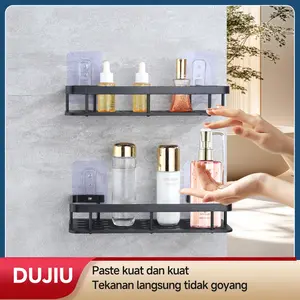 Rak Serbaguna 2 Susun Hitam Tanpa Bor – Perekat Super Kuat, Anti Jatuh, Kokoh & Tahan Lama, Rak Dinding Multifungsi untuk Kamar Mandi & Dapur