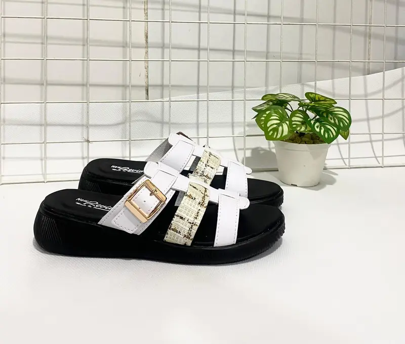 Sandal Slop Wanita Platform Sandal Rajut Wedges Putih Sandal Korean Style Rajut Hak Tinggi 3 Cm 7