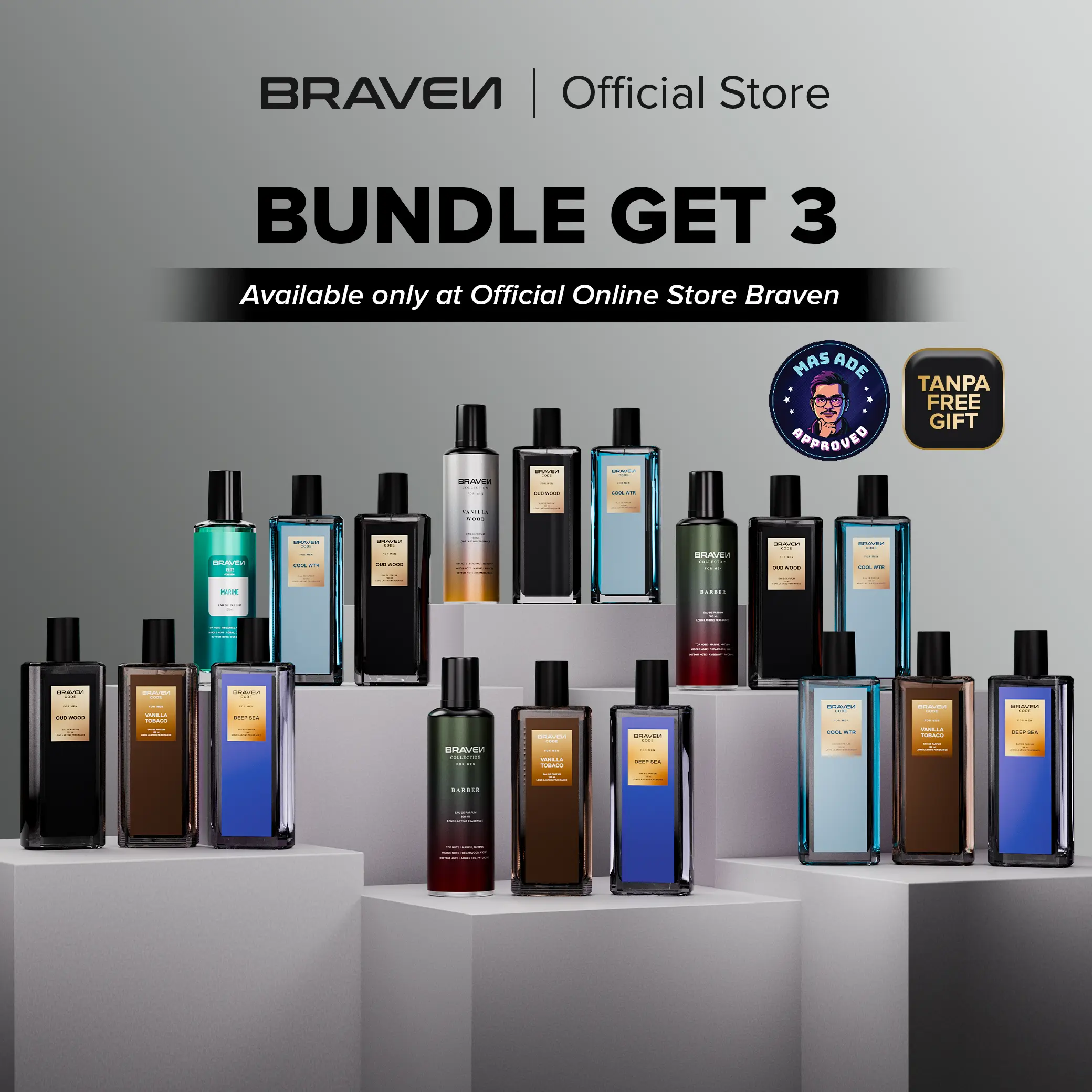 BUNDLE GET 3 PCS - Braven Eau de Parfum 100ML | Parfum Pria Tahan Lama