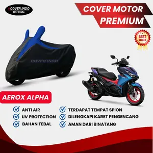 Cover Motor Aerox Alpha Sarung Motor Aerox Alpha Penutup Motor Aerox Alpha Waterproof Anti Air Tahan Panas Tahan Cakaran Kucing Full Body Tertutup Rapat Dilengkapi Karet