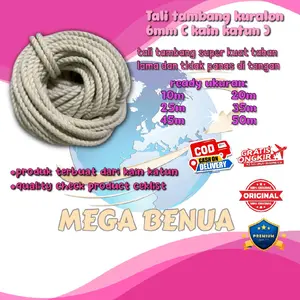 Mega Benua Tali Tambang Kuralon 6mm Bahan Kain Katun Kuat Tahan Lama Cocok untuk Pengikat Barang Mobil Truk Fuso dan Lain-lain Tali Pengikat Barang Mini