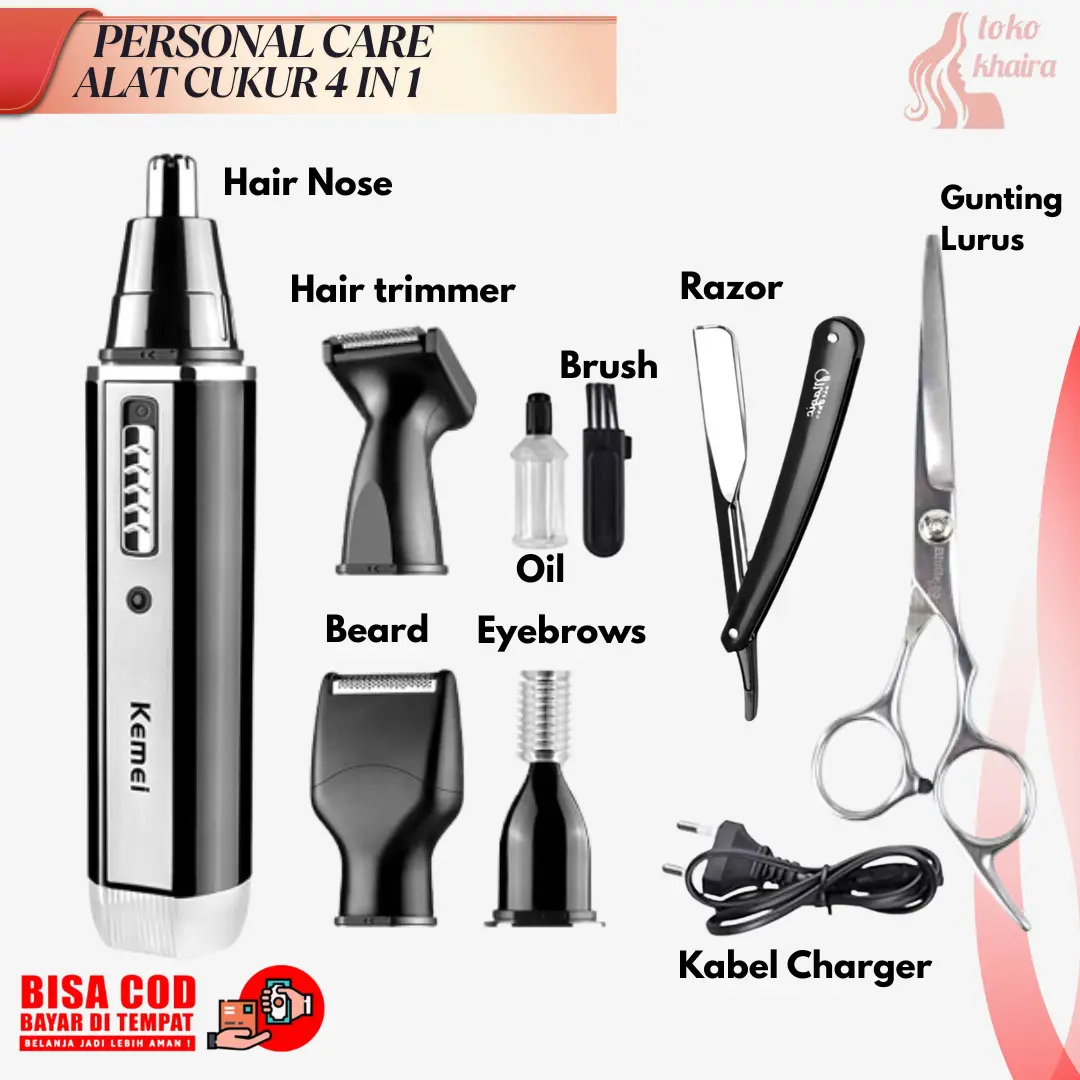 Personal Care Alat Cukur 4in1 Electric Kemei Paket Lengkap Trimmer Rambut Kumis Jenggot Alis Bulu Hidung