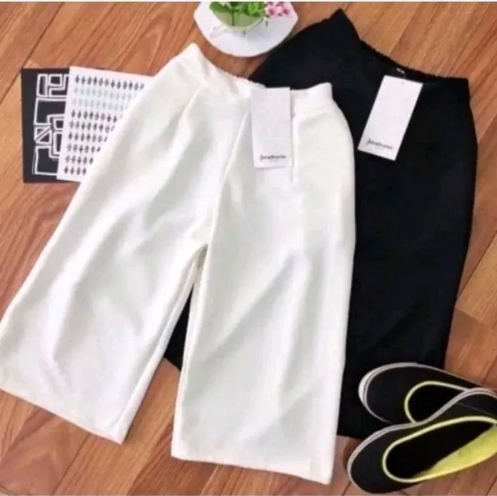 celana kulot pendek 7/8 celana pendek scuba premium tebal Wanita Kantong Karet Melar Nyaman Shorts Basic