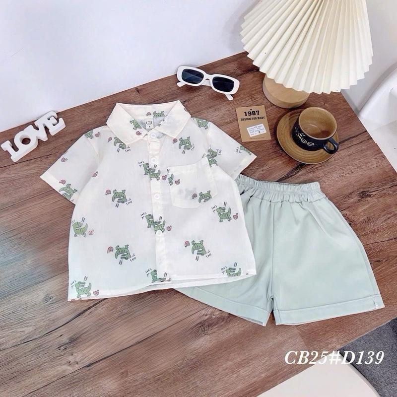 [ DEAL MỞ BÁN + Tặng KÍNH TRÊN LIVE ] Set sơ mi in hình khủng long kèm quần thô kaki mềm mát , dành cho bé trai từ 8-30kg , mặc đi học đi chơi đều đẹp