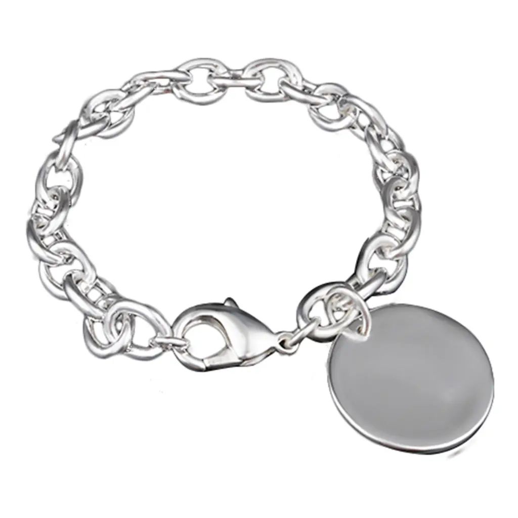 rttyamjf|  Women's Silver Plated Round Charm Pendant Chain Link Bangle Bracelet Jewelry