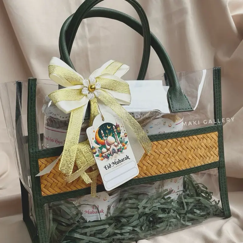 Tas Hampers Lebaran Idul Fitri Unik Custom / Parcel Bingkisan Kue Toples Mika Pandan Mendong By Maki Gallery Pita 3