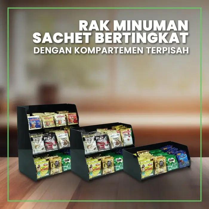 Rak Display Kopi Sachet dan Snack dengan Kompartemen Tingkat Terpisah