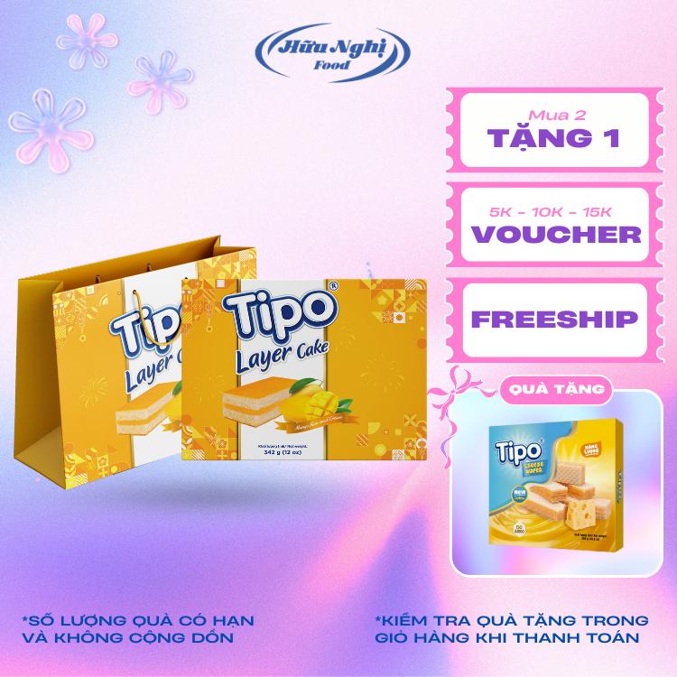 COMBO 2 hộp Bánh Bông Lan Tầng Kem Xoài Tipo 342g kèm túi Hữu Nghị