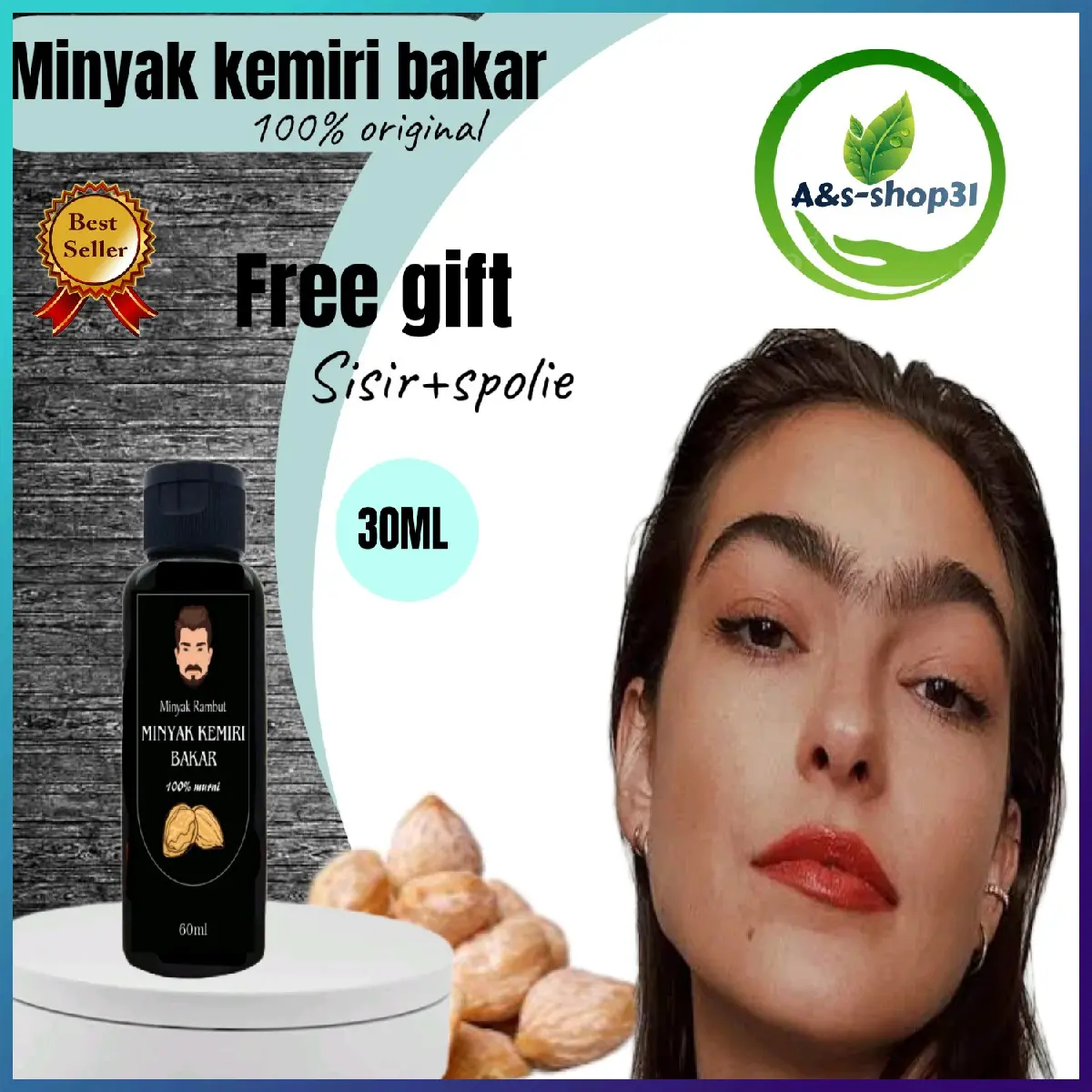 (harga termurah)isi 30ml minyak kemiri bakar 100% original melebatkan menumbuhkan rambut halus janggut cambang Perawatan Penebal Penghitam Haircare Pelebat Rontok Jenggot Kering