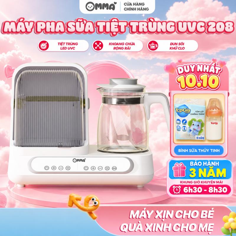 (LIVE - 5 ĐÈN UV  - SẠCH KHUẨN) Máy Đa Năng Đun Hâm Pha Sữa Và Sấy Khô Tiệt Trùng UVC 208 tặng Lồng Hâm Sữa, BH 3 Năm, Lỗi 1 Đổi 1 Trong Vòng 30 Ngày I Đủ Dùng Cho Mẹ - An Toàn Cho Bé - Giá Hợp Túi Tiền