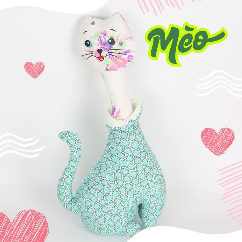 Đồ Chơi Cho Bé Thú Nhồi Bông Hình Con Mèo Cao Cổ Vải Hoa Bông Gòn Cao Cấp THU57 Trúc Lâm Handmade 2