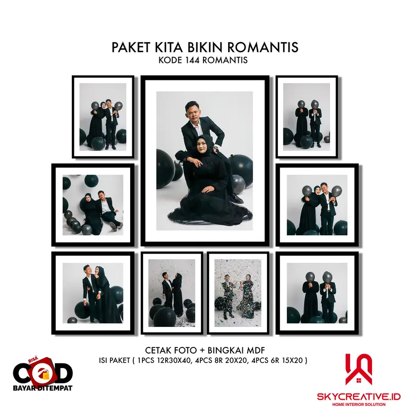 (9 PCS) PAKET KODE 144 CETAK FOTO + BINGKAI MDF Dipasang di Dinding Modern Dekorasi Bukan Musiman dinding 0