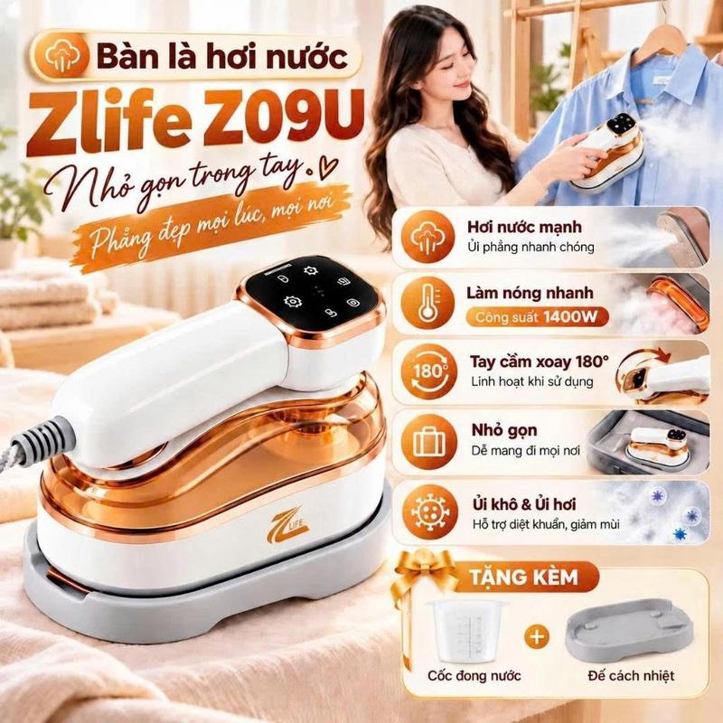 Bàn Là Hơi Nước Cầm Tay ZLife 1400W – Ủi Phẳng Siêu Nhanh, Phun Hơi Mạnh, Ủi Đứng & Ủi Ngang, Gấp Gọn Du Lịch, Phù Hợp Mọi Loại Vải