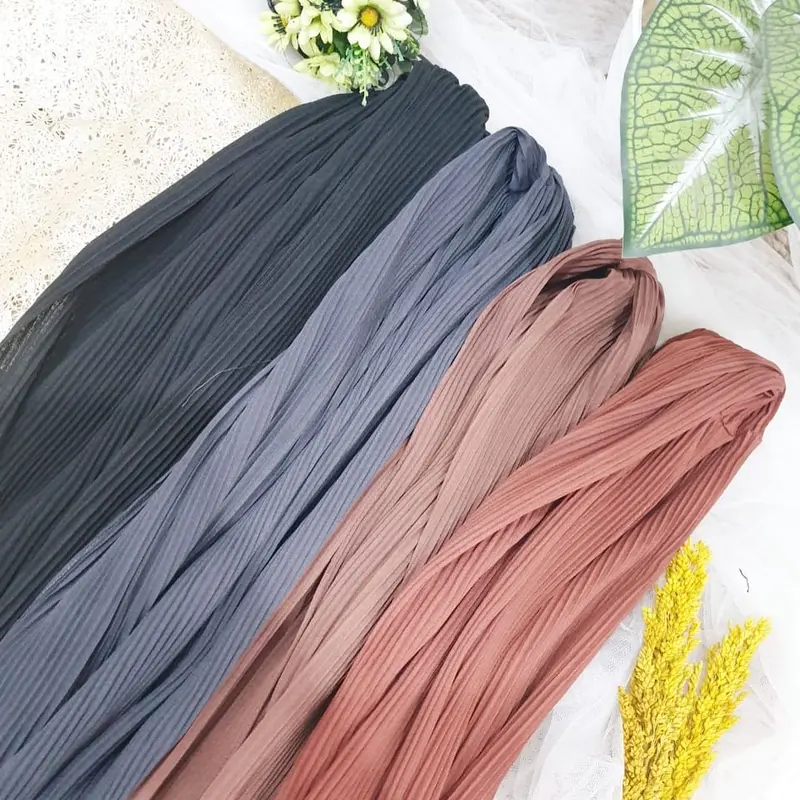 Pashmina Full Plisket Lidi Ceruty Babydoll / Pleats Garis Muslim Ceruti Syal 5