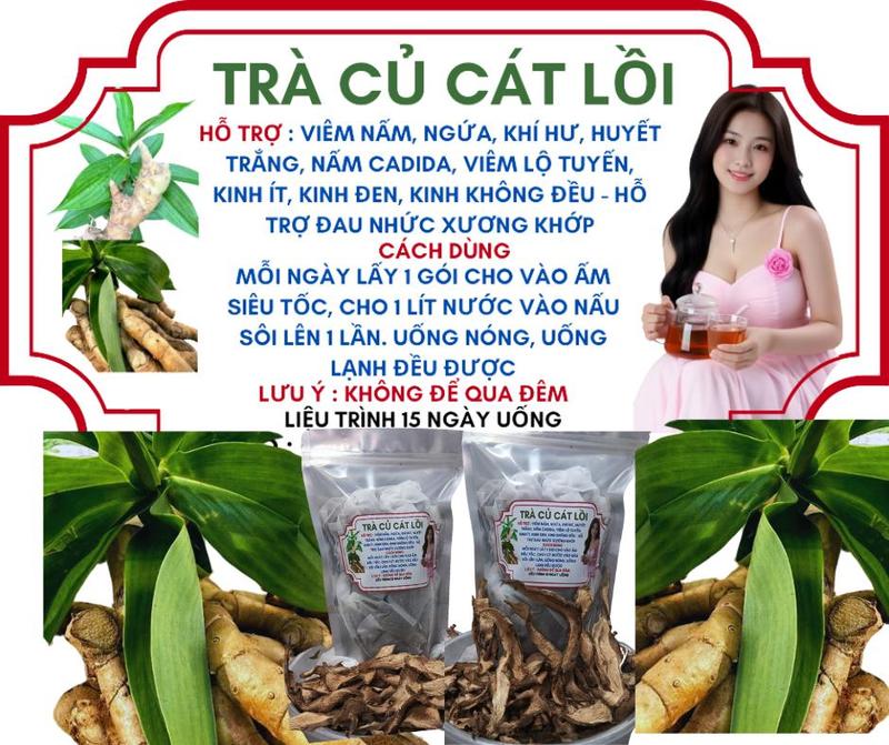 Trà Củ Cát Lồi-củ mía dò 1 liệu trình 15 ngày dùng Hỗ Trợ Viêm Nấm Khí Hư Huyết Trắng Nấm Cadida Viêm Lộ Tuyến Kinh Đen Kinh ít Kinh Không Đều Thơm Dễ Uống