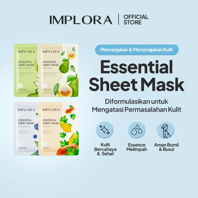 ENVIO - Implora Essential Sheet Mask 25gr - Masker Wajah Melembabkan Anti Aging Acne Control 1