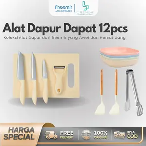 [PAKET HEMAT] Set 12 pcs Alat Dapur freemir 4 Pcs Piring Freemir 14 cm Jerami Gandum BPA Free Aman Alat Makan Mpasi + Pisau Beige 5in1 Pisau Tajam Anti Karat + 2 Spatula Anti Leleh + Capitan Anti Karat