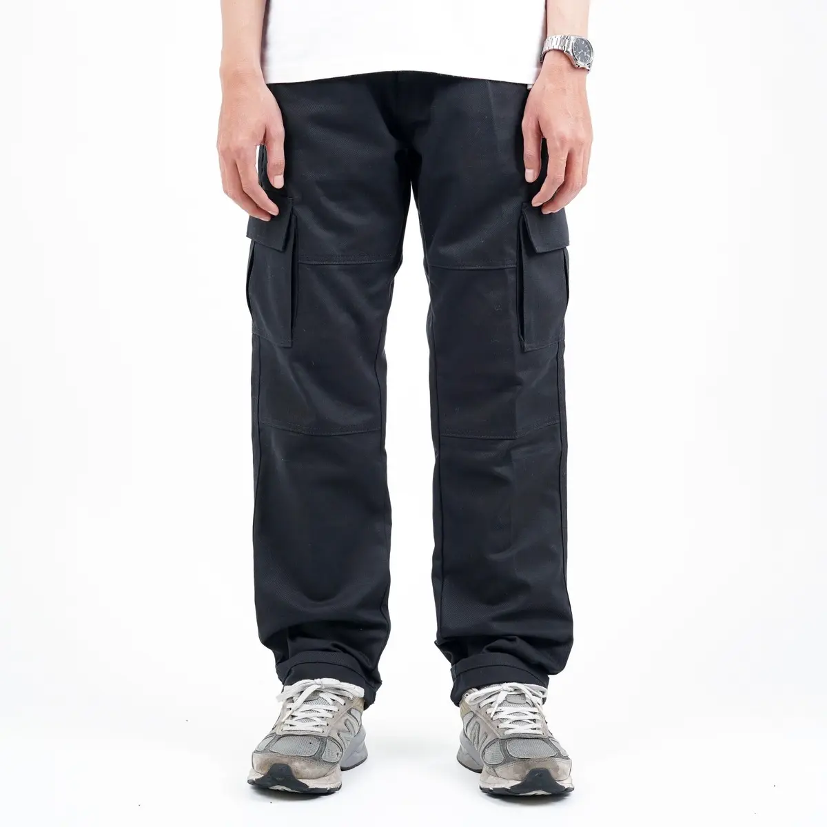 Heritageworks - Celana Cargo Slim Straight - Cargo Pants Black Hitam Twill