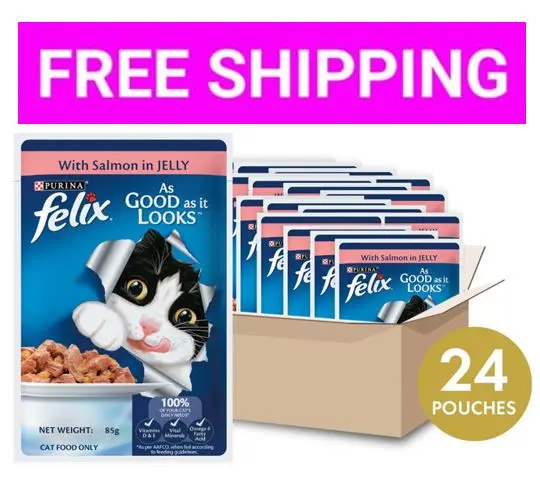 Felix Purina, 85gx24pkts =2040g salmon 01 Nov 2026 expiry, chicken in salmon for adult cat food
