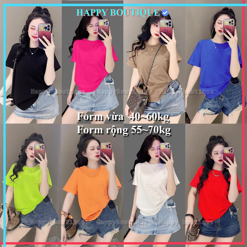 40~70kg Áo Thun Trơn Nữ Cotton Thái Mịn Mát Mã A Phong Cách BASIC Mặc Đơn Đôi Nhóm,Top Cổ Tròn Women đỏ beige hàn quốc màu trắng tinh
