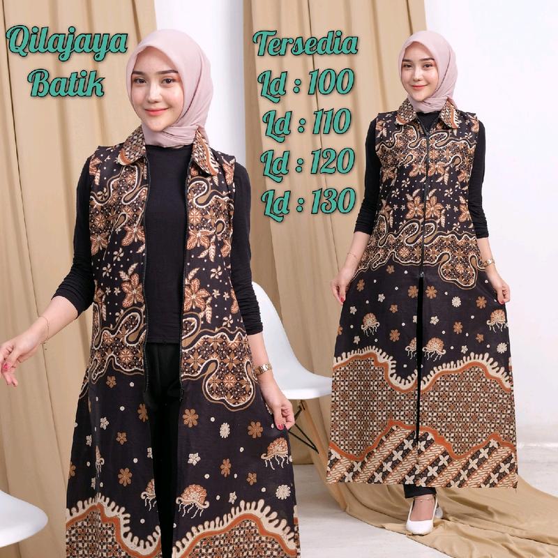 Outer longkardi batik, motif bintang saroja, bahan katun,. Cardigan Kardigan Wanita Baju Muslim Panjang tunik outer batik tenun brokat tali salur 2