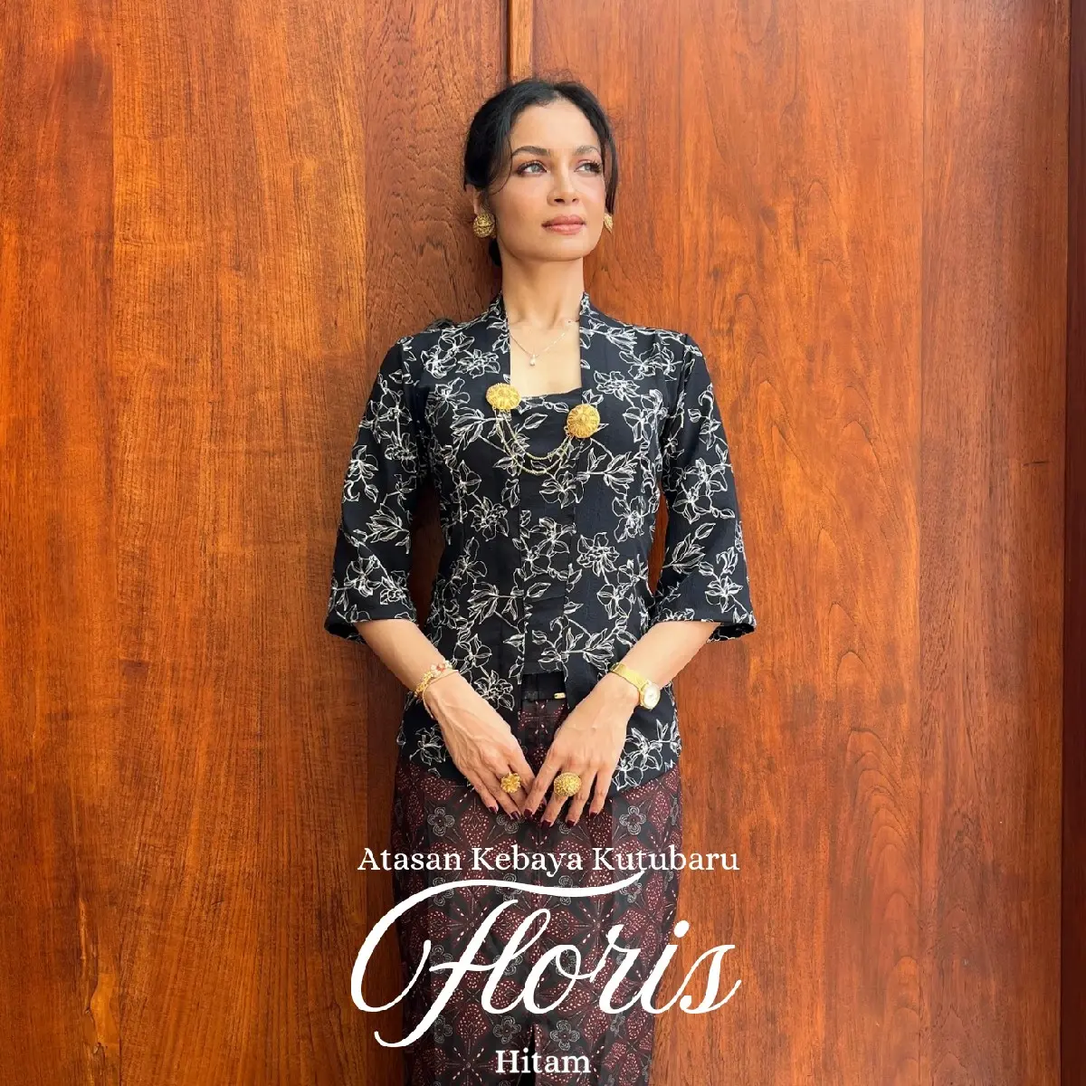 Atasan kebaya Kutubaru lengan Lonceng Monochrome Florist