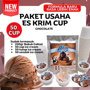Paket Es Krim Hard Ice Cream 1 Rasa 50 cup + Perlengkapan Cup Sendok Tutup Lengkap Siap Jual | Es Bantal Aneka Rasa