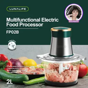 [Suanvinzlie] LUNALIFE Food Chopper FP02B Chopper Kaca 2L Penggiling Daging Multifungsi 250Watt