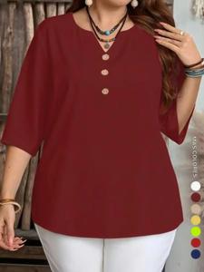 Camisa casual simple para mujer, perfecta para primavera, verano y otoño, regalo de San Valentín, blusa de color sólido con cuello en V, top de moda para tallas grandes