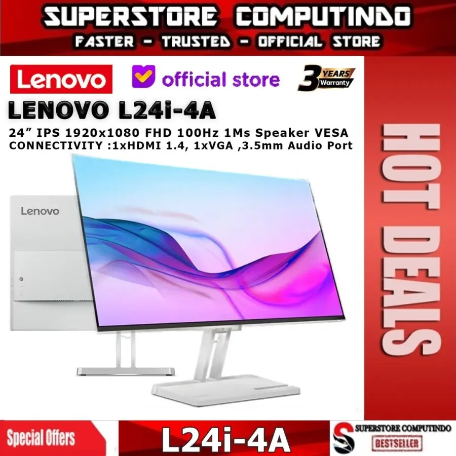 Monitor LED LENOVO L24i-4A 24" IPS FHD 1080p 100Hz VGA HDMI Speaker