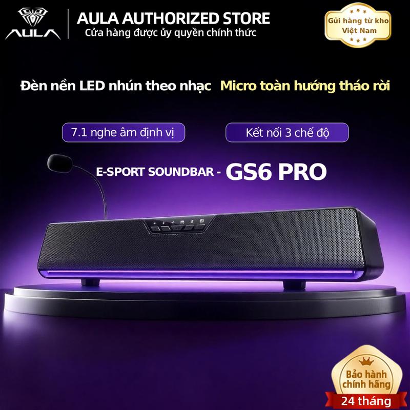 AULA GS6 PRO Loa Gaming Để Bàn, Kết Nối Kép USB Có Dây & Bluetooth, Âm Thanh Vòm Ảo 7.1, Hiệu Ứng Đèn LED RGB, Loa Vi Tính Gia Đình, Kèm Micro Tháo Rời